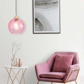 Suspension Lyria 1 lumière rose, verre soufflé couleur rose décoratif